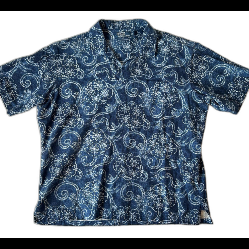 Polo Ralph Lauren Sail Shirt Linen Blend Floral Paisley Blue Men’s XL Nautical